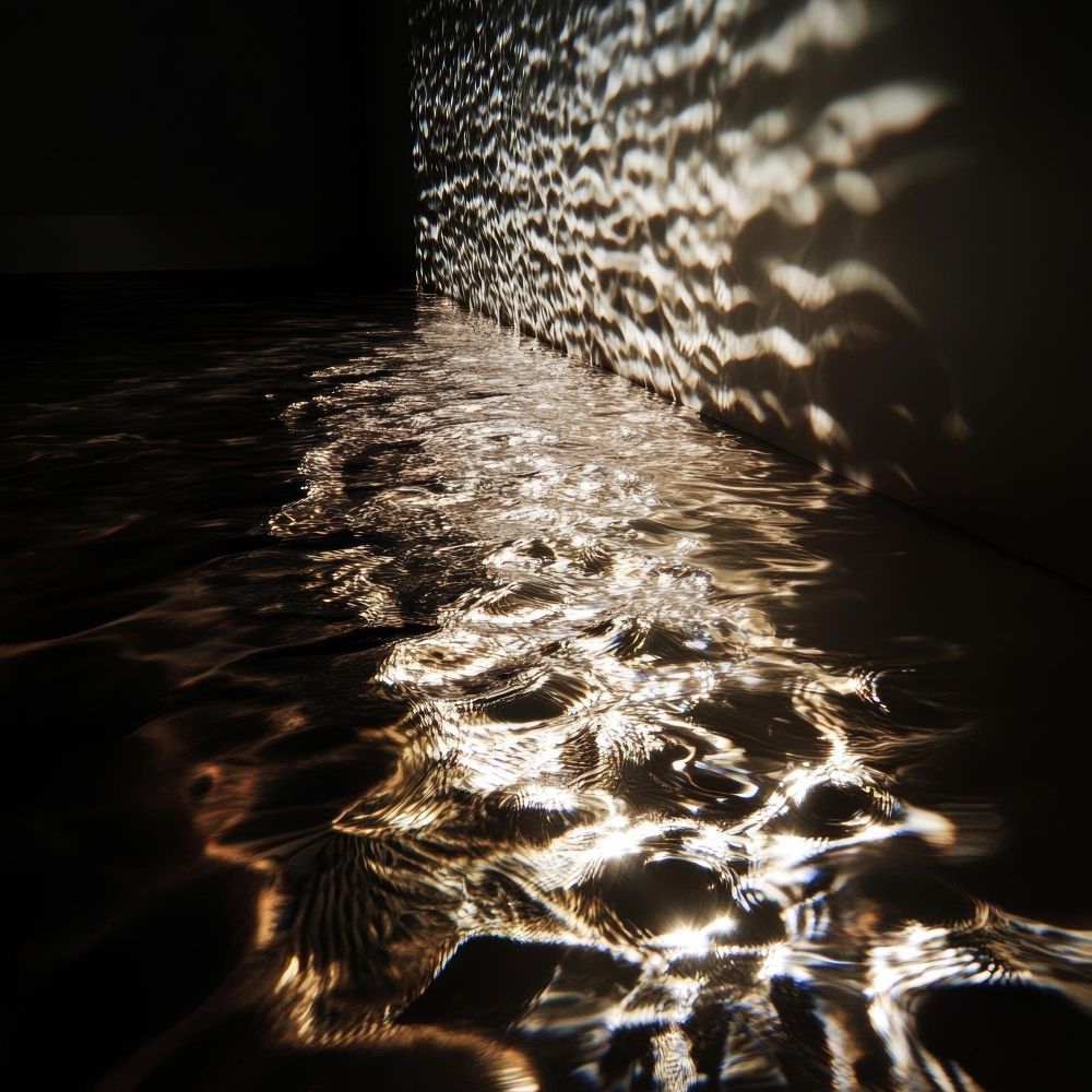 Surface d'eau sombre parcourue de reflets